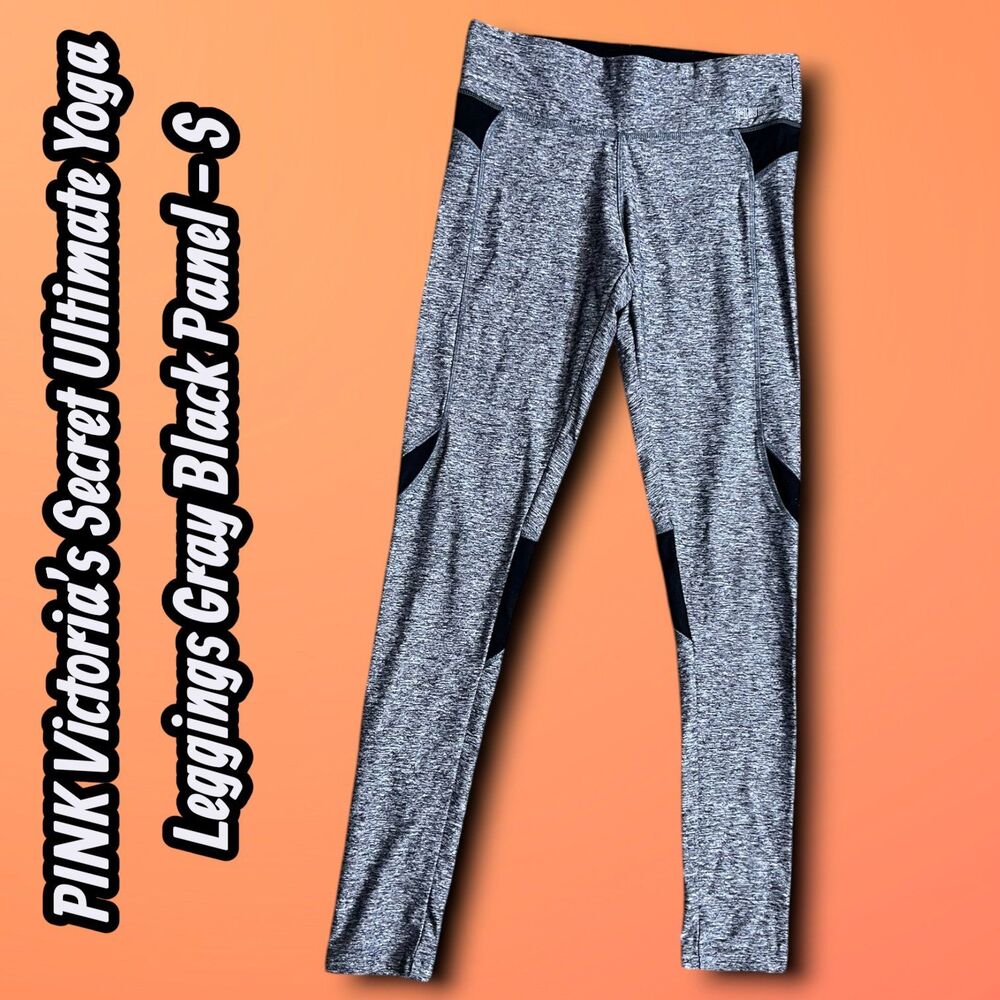 Preowned PINK Victoria’s Secret Ultimate Yoga Leggings Gray Black Panel Size S